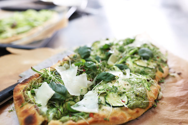 Green Pizza With Basil Pesto & Vegetables